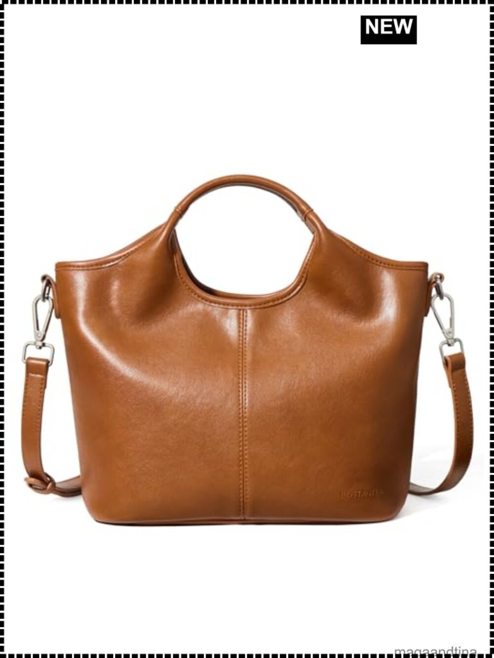 Vegan Leather Satchel Crossbody Purse with Zip and Adjustable Strap for Women